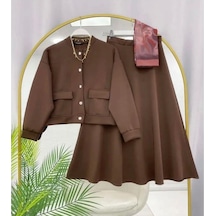 Lovie Moda Kadın Kapak Cepli Takım Kahverengi