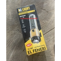 Kl Pro F-37 Şarjlı El Fener Kamp Feneri Çakmak Alarm Çekiç Çakar Optik Zoom 10ın1 Sarı