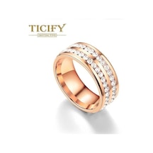 Novahub Gül Altın Titanyum Çelik Çift Sıralı Zirkon Yüzük Kore Moda Paslanmaz Çelik Kakma Zirkon Çift Yüzük 11 Çok Renkli - 11 Çok Renkli