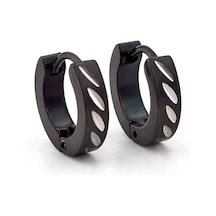 Damla Çentik Desenli Siyah Halka Kadın Erkek Çelik Küpe E940