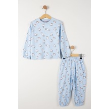 Trendimizbir Sevimli Unicorn Baskılı Pijama Takımı-3260-mavı