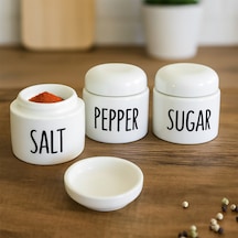 Porsima 18128 3'lü Porselen Ergonomik Baharatlık Seti Yuvarlak Formlu Baharat Takımı Beyaz Beyaz