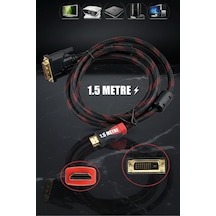 Hdmi To Dvi 24+1 Çevirici Dönüştürücü Monitör Kablosu 1.5 Metre Dual Link Dvı-d 24+1 Konnektörlü Hasır