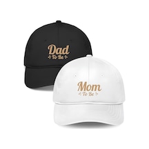 Caxis Dad & Mom 2'li Şapka Beyzbol Kep Set Cırtlı Universal Sapka Siyah-beyaz