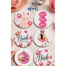 Bride Temalı Bekarlığa Veda Bardak Altlığı 6 Lı Set 9 Cm Mdf Gold