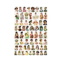 61 Adet Vintage Art Sanat Sticker Seti - Etiket Seti Scrapbook Bullet Journal Çok Renkli