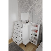 Rose Aynalı Makyaj Masası, Şifonyer, Etijer, Çok Amaçlı Takı Dolabı, Beyaz Beyaz