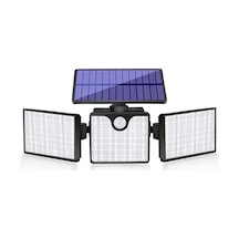 Kangvka Güneş Enerjili 266 Led Üç Kafa Duvar Lambası, İnsan Algılama + Işık Kontrolü, Ip65 Su Geçirmez Bahçe Aydınlatması, 400lm