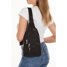 Newish Polo Suya Dayanıklı Krınkıl Kumaş Usb Ve Kulaklık Girişli Siyah Kadın Çapraz Omuz Çantası Bodybag - Kadın Siyah