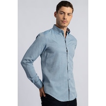 Tudors Slim Fit Dar Kesim Uzun Kol Poplin Oxford Erkek Gömlek-12620 Gri
