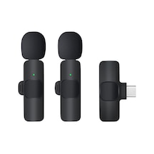 Type-c Girişli Çift Kablosuz Yaka Mikrofonu Apple Uyumlu iOS Android Wireless Mikrofon Seti Yayın Vlog Kayıt