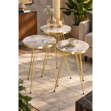 Sulorahome Gold Zigon Sehpa Takımı 3'lü Set Beyaz Mermer