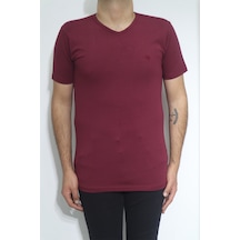 Santa Dmctekstil Erkek Düz Spor Kesim Dar Kalıp V-yaka T-shirt Bordo