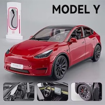 Tesla Model Y Diecast Model Araba 1:24 Sesli Işıklı Açılan Kapılar Jarj İstasyonlu Tesla Araba