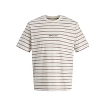 Jack & Jones Jornorrebro Çizgili Erkek Tişört Bisiklet Yaka Kısa Kollu Krem