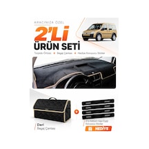 Ford Connect 2002-2008 Uyumlu Torpido Örtüsü + Deri Bagaj Çantası + Sticker Seti - Siyah Bej