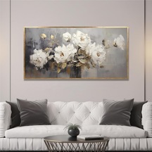 Yağlı Boya Dokulu Tablo Vazoda Beyaz Modern Çiçekler Altın Çerçeveli U02035-178889