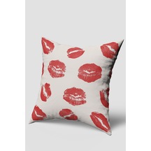 Kırmızı Öpücük Desenli Kırlent Kılıfı Kırmızı