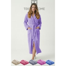 %100 Pamuklu Unisex Bornoz Şalyaka Cepli Büyük Beden 3xl 4xl Erkek Kadın Bornoz Lila