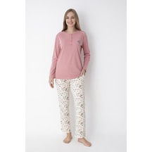 Pembe Pembe Desenli Uzun Kol Pijama Takımı Pembe