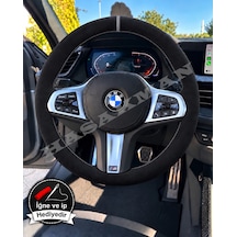 Bmw F30 Dikme Direksiyon Kılıfı Full Alcantara Süet Gri Yüzük Ve Gri Dikiş 2012-2019 Siyah
