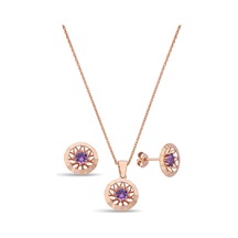 Argentum Concept 925 Ayar Gümüş Mor Taşlı Rose Set - 67019102