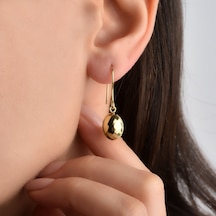 14 Ayar Altın Oval Top Sarkan Damla Gümüş Küpe - E00289 Gold