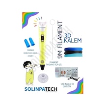 Sarı 3D Kalem 3D Pen 3 Boyutlu Yazıcı Kalem 3 Renk 9 Metre Filament + USB KABLO