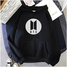 Bts Logo Kapşonlu Sweatshirt Siyah