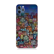 Apple Uyumlu iPhone 11 Pro Max Minyatür Evler Ve Gece Desenli Silikon Kılıf