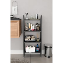 Alpaevmobilya Modern 4 Raflı Oval Kesim Banyo Düzenleyici Raf Metal Ayaklı Çok Amaçlı Raf Banyo Dolabı Açık Dolap Antrasit
