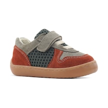 Rakerplus Bob Hakiki Deri Gri Yeşil Barefoot Cırtlı Lastikli Bebek Sneaker Ayakkabı Gri