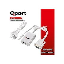 Qport Q-vh 0.15metre Vga- Hdmı Görüntü Adaptörü Beyaz Sesli 1080p-211371