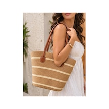 Sevyyco Çizgili Hasır Çanta Camel Camel