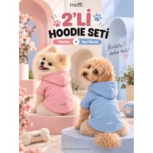 2'li Kız Ve Erkek Kedi Köpek Çift Kombini Kapüşonlu Sweatshirt Pembe & Mavi Kışlık Hoodie Seti
