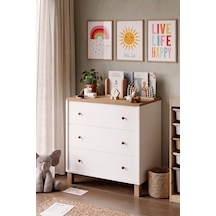 Robin Home Lena Bebek Çocuk Odası Şifonyer 3 Çekmece Ahşap Ayaklı Sepet-beyaz