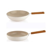 Schafer Ceramoni Seramik Tava 28 Cm Ve 28 Cm Wok Tava Seti Krem Krem