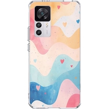 Xiaomi Mi 12t-12t Pro Uyumlu Pastel Renkli Dalgalı Ve Kalp Baskılı Silikon Kılıf Renkli
