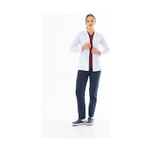 Spor Yaka Kulplu Kadın Doktor Önlüğü Alpaka Kumaş Ceket Boy Bko005 Beyaz