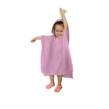 Organik Muslin Bebek Çocuk Kapüşon Panço Banyo Havlu Pudra Pembe