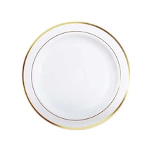 Plastik Gold Renk İşlemeli Beyaz Tabak 26 Cm - 6 Adet Beyaz Altın