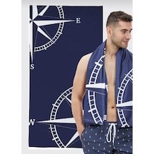 Plaj Spor Banyo Havlusu Hızlı Kuruma Su Emici Kum Tutmaz Organik Premium Luxury Pamuk Yat Çapa Gemi Pusula Yön Mavi 23 Çok Renkli