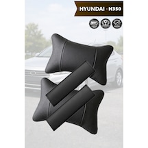 Hyundai H350 Uyumlu Lüks Siyah Deri Yastık Set Deri Kemer Koruyucu