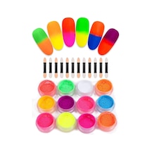Nail Art Floresan Tırnak Toz Pigment 12li Set Neon Aplikatörlü