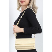 Lovelystore Kroko Desenli 3 Gözlü Günlük Kadın Mini El & Omuz Çantası 24x12 Krem