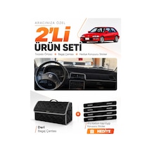 Honda Cıvıc Ef 1988-1991 Uyumlu Torpido Örtüsü + Deri Bagaj Çantası + Sticker Seti - Siyah Gri