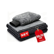 Mikrofiber Oto Yıkama Temizleme Seti Araç Kurulama Havlusu + Otomobil Cam Bezi + Araba Yıkama Eldiveni Paketi, Prof