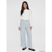 Lcw Modest Mavi Loose Fit Kadın Pileli Kumaş Pantolon