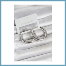 Bezos Gümüş Renk Pirinç Halka 30 Mm Kadın Küpe Mbt06