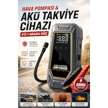 Akü 12.000 Mah Şarjlı Taşınabilir Takviye Cihazı Lastik Hava Kompresörü Powerbanklı Işıklı Çantalı